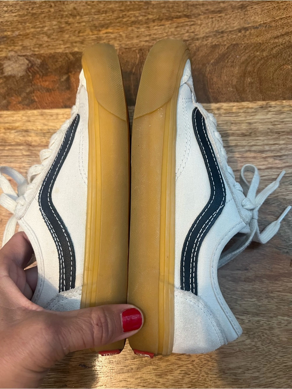Vans Style 36 Decon Off White Low-Top Sneakers with Navy Side Stripe, Gum Sole - Picture 6 of 9